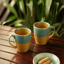 Ceramic Coffee Mug | Sand Yellow & Teal Blue | 330 ml | Set of 2