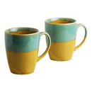 Ceramic Coffee Mug | Sand Yellow & Teal Blue | 330 ml | Set of 2