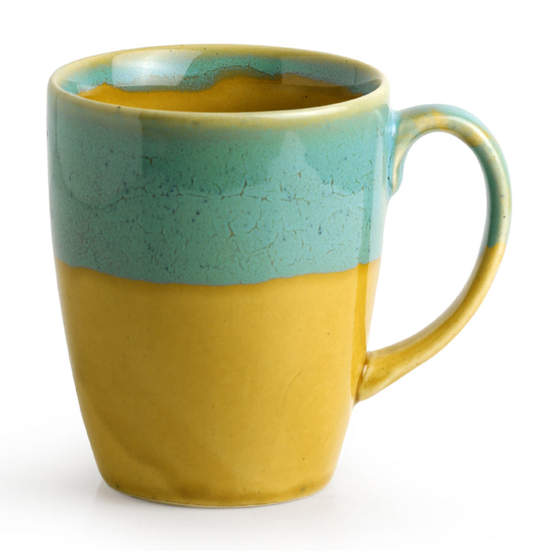 Ceramic Coffee Mug | Sand Yellow & Teal Blue | 330 ml | Set of 2