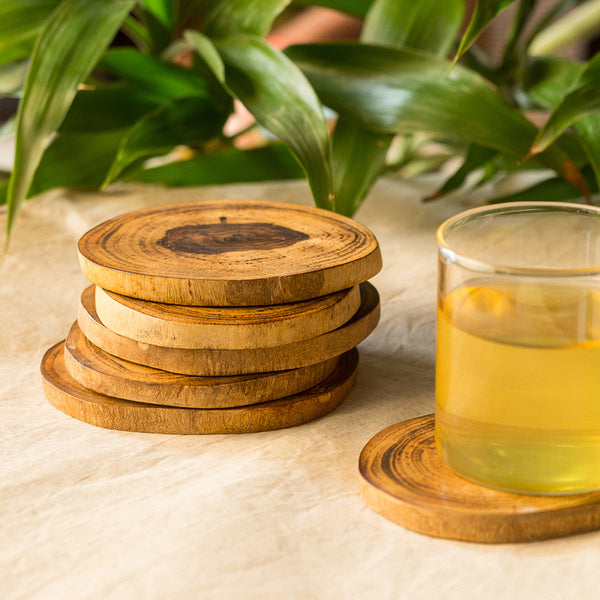 Wooden Tea Coasters | Light Brown | Set of 6