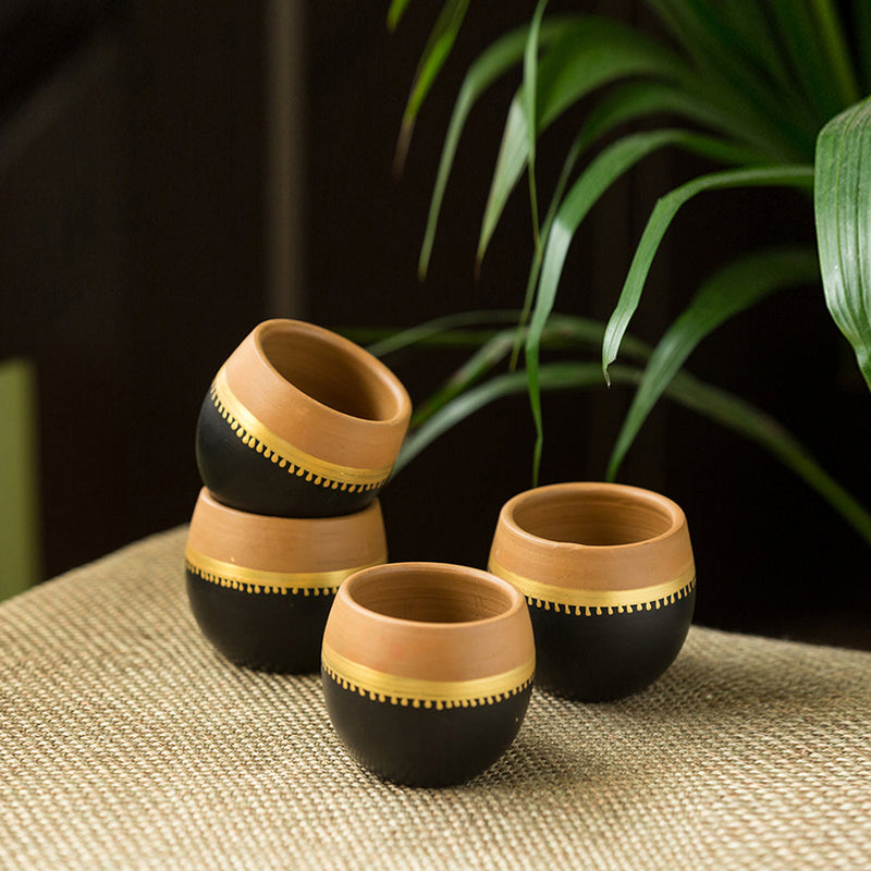 Terracotta Kulhad Cups | Jet Black & Earthen Brown | 165 ml | Set of 4