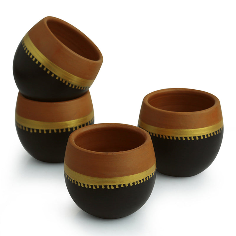 Terracotta Kulhad Cups | Jet Black & Earthen Brown | 165 ml | Set of 4