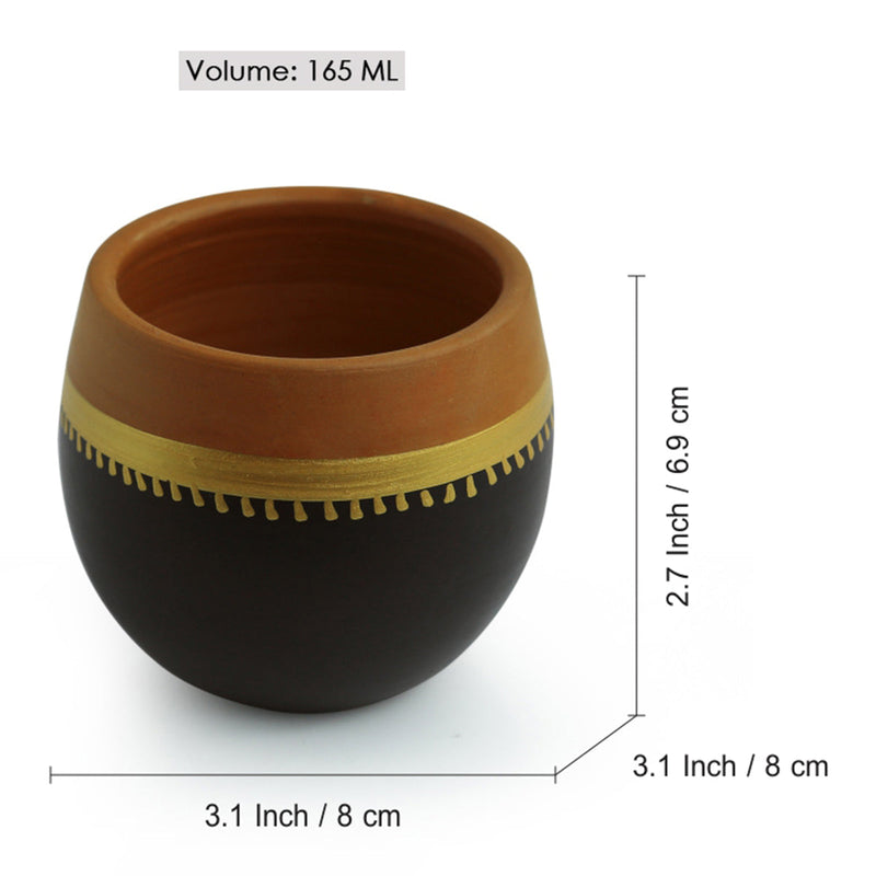 Terracotta Kulhad Cups | Jet Black & Earthen Brown | 165 ml | Set of 4