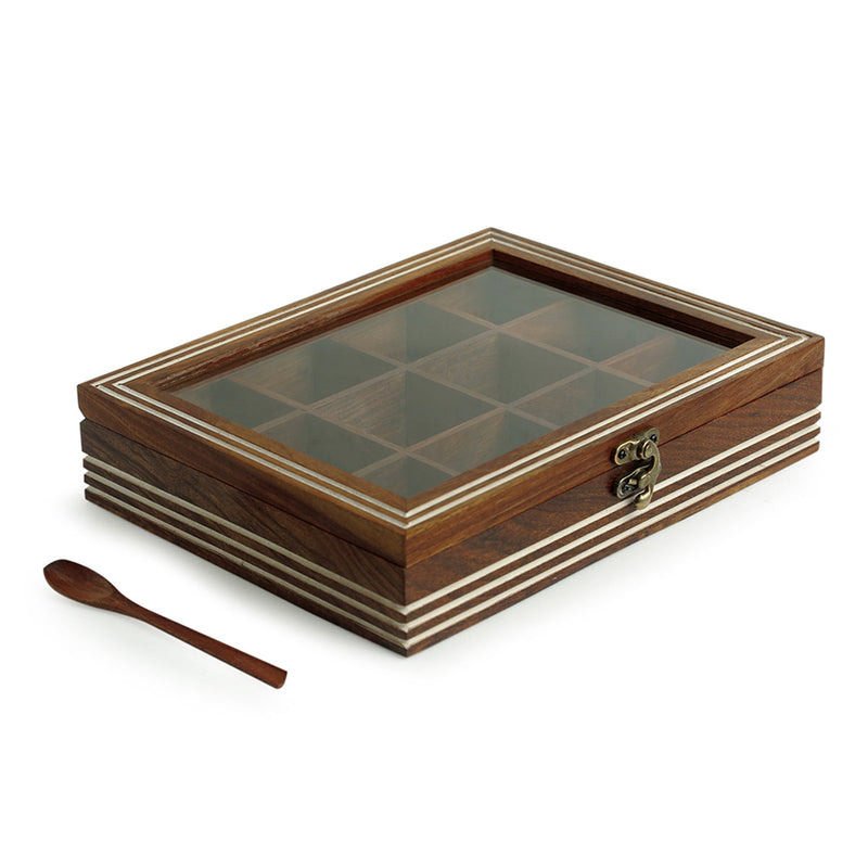 Wooden Masala Box with Spoon | Brown | 26 cm