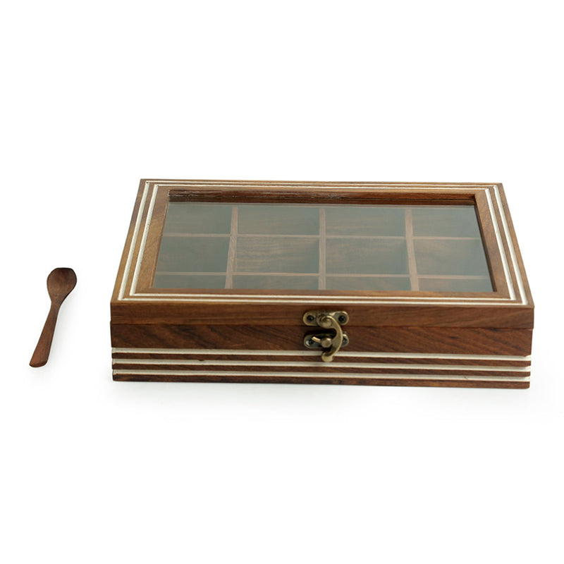 Wooden Masala Box with Spoon | Brown | 26 cm