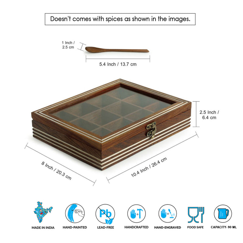 Wooden Masala Box with Spoon | Brown | 26 cm