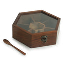 Wooden Spice Box with Spoon | Brown | 21 cm.