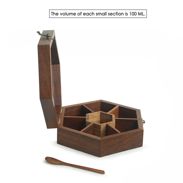 Wooden Spice Box with Spoon | Brown | 21 cm.