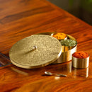Brass Masala Box with Spoon | 7 Containers | Golden | 20 cm