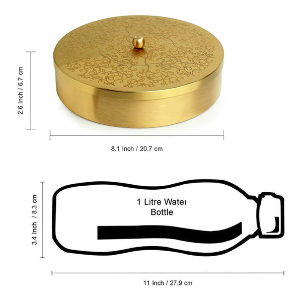 Brass Masala Box with Spoon | 7 Containers | Golden | 20 cm