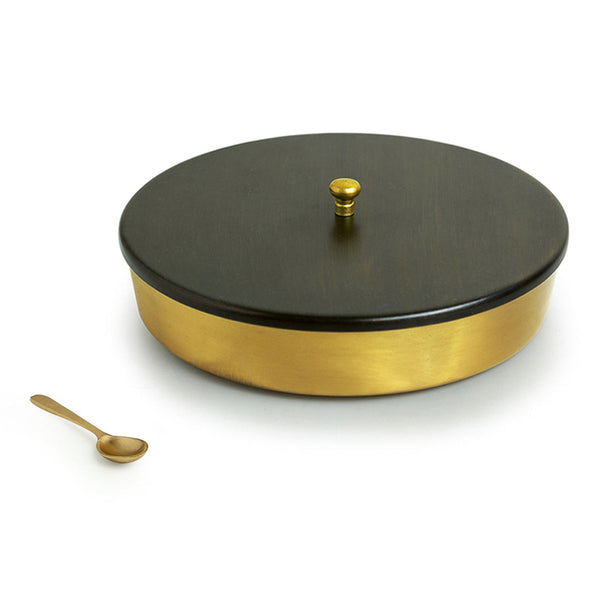 Brass Spice Box with Spoon | 7 Containers | Gold & Brown | 20 cm