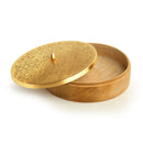 Brass & Wooden Chapati Box | Floral Design | Brown & Golden | 1000 ml