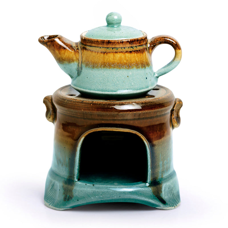 Ceramic Aromatherapy Diffuser | Gas Stove Brew | Brown & Pistachio Green | 5 inches