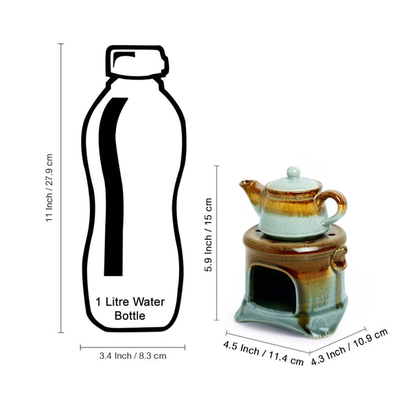 Ceramic Aromatherapy Diffuser | Gas Stove Brew | Brown & Pistachio Green | 5 inches