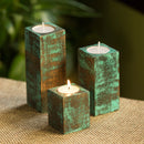 Wooden Tea Light Holder | Block Shape | Teal Blue | Set of 3