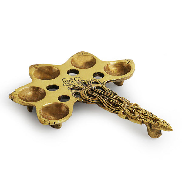 Brass Aarti Pooja Spoon | Panch Deep | 7.4 Inches