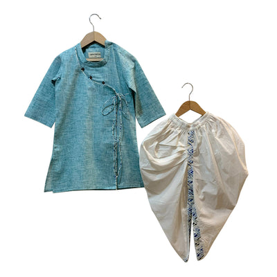 Cotton Dhoti Kurta Set for Boys | Blue & White