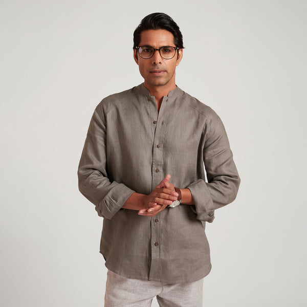 Semi Formal Shirt for Men | Organic Linen | Full Sleeves | Charcoal Grey