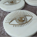 Marble Round Coaster | Evil Eye | White | Set of 4