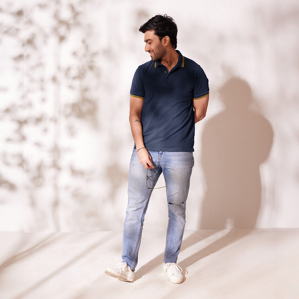 Cotton Polo T-Shirt for Men | Navy Blue | Half Sleeves