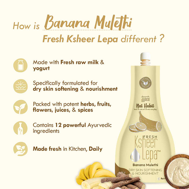 Nat Habit Fresh Banana Mulethi Lepa | Ayurvedic Face Pack Mask | Dry Skin Softening | 40 g | Pack of 2