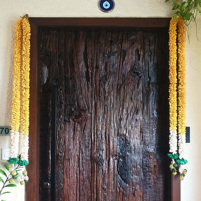 Flower Toran For Door | Dried Sola Flowers | Yellow & White | 250 cm