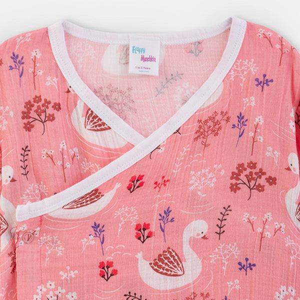 Organic Muslin Jabla Set | Angrakha Style | Swan Design | Pink