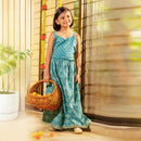 Cotton Girls Crop Top Lehenga Set | Leafy Design | Mosaic Blue