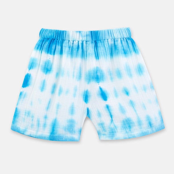 Organic Muslin Boys Shorts Set | Tye-Dye Design | White