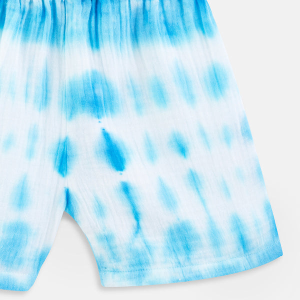 Organic Muslin Boys Shorts Set | Tye-Dye Design | White