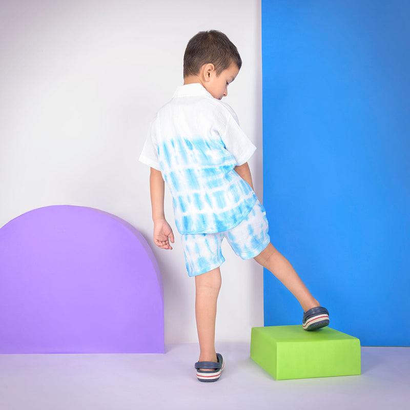 Organic Muslin Boys Shorts Set | Tye-Dye Design | White