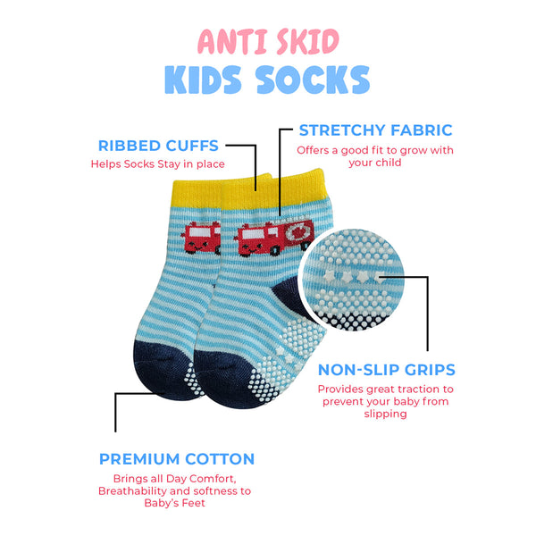 Cotton Socks for Kids | Anti-Skid | Multicolour | Set of 8