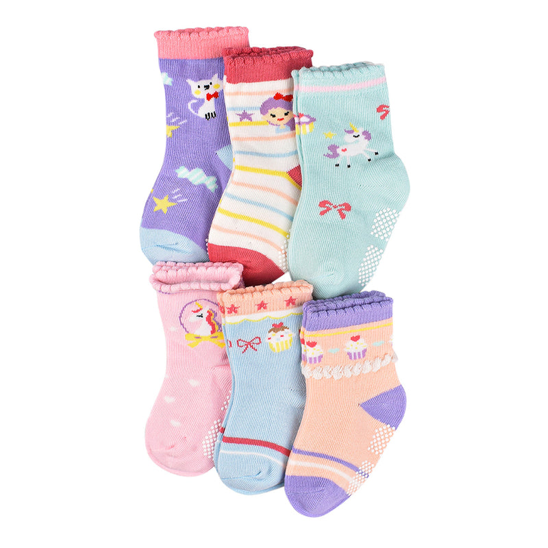 Cotton Kids Socks | Anti-Skid | Multicolour | Set of 6
