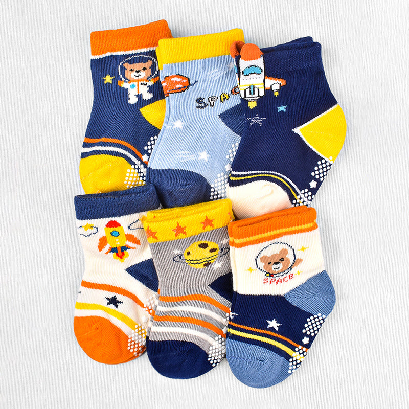 Cotton Socks for Kids | Anti-Skid | Multicolour | Set of 6