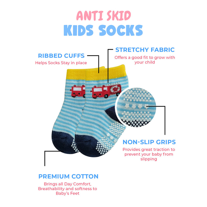 Cotton Kids Socks | Anti-Skid | Multicolour | Set of 8