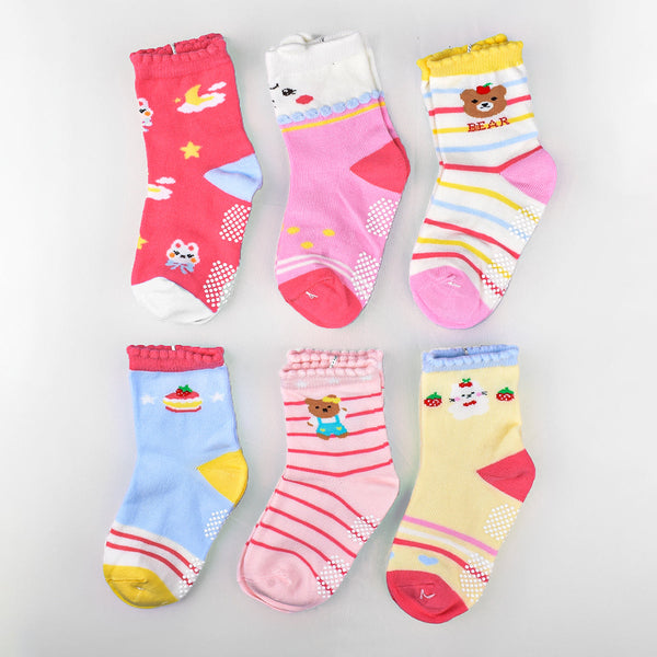 Cotton Socks for Boys & Girls | Anti-Skid | Multicolour | Set of 6