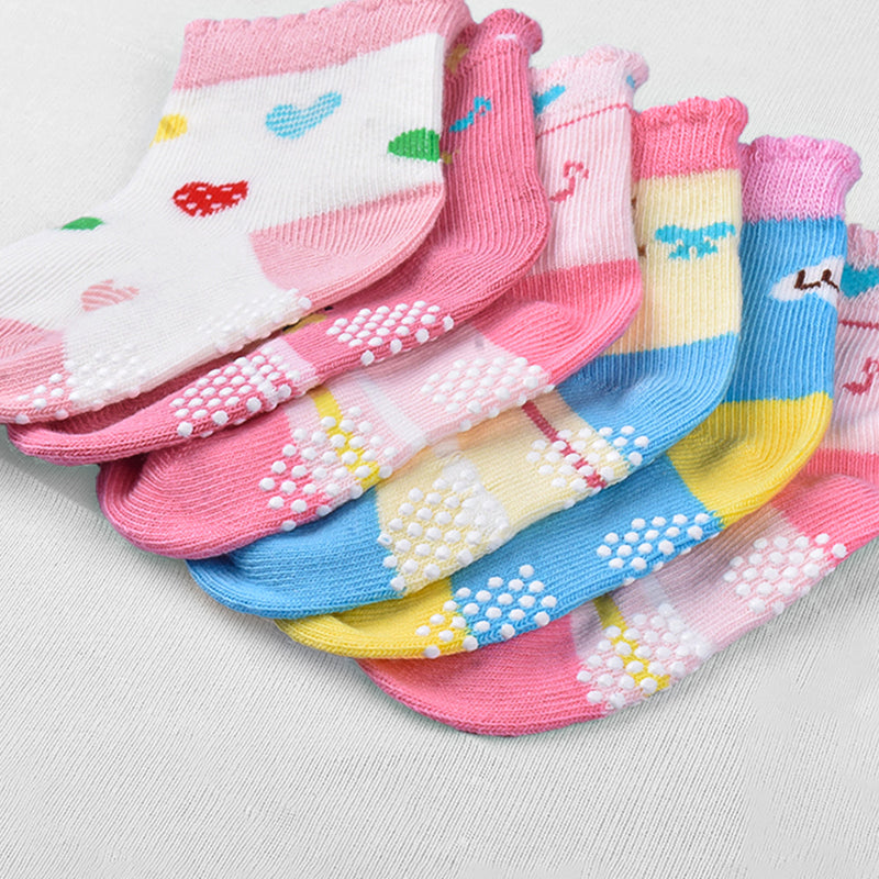 Cotton Socks for Girls & Boys | Anti-Skid | Multicolour | Set of 6