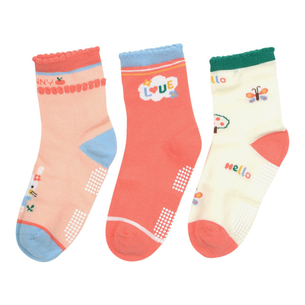 Cotton Socks for Girls & Boys | Anti-Skid | Multicolour | Set of 3