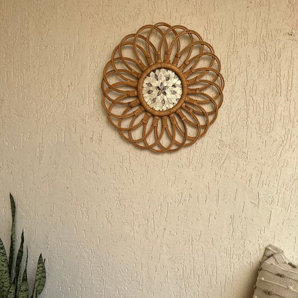 Cane Wall Decor | Mother of Pearls | Brown | 50 cm