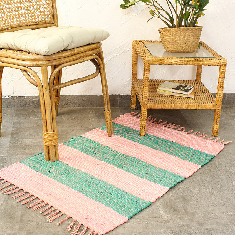 Cotton Rug | Recycled Chindi Rug | Pink & Green