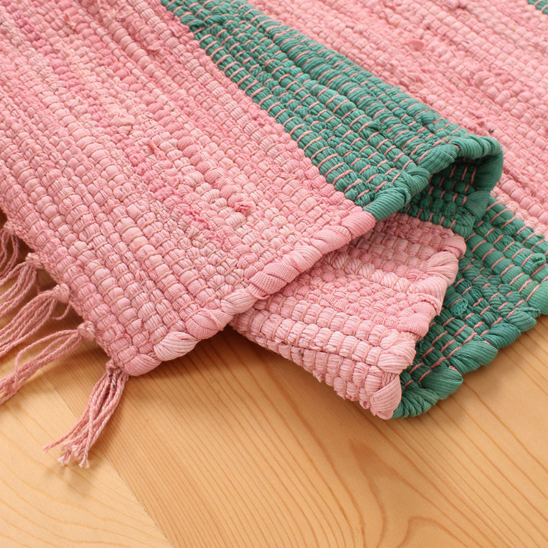 Cotton Rug | Recycled Chindi Rug | Pink & Green