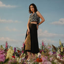 Cotton Silk A-Line Skirt For Women | High Slit | Black