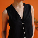 Waistcoat For Women | Handwoven Cotton | Black