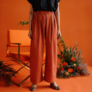 Handwoven Cotton Pleated Trousers For Women | Brown