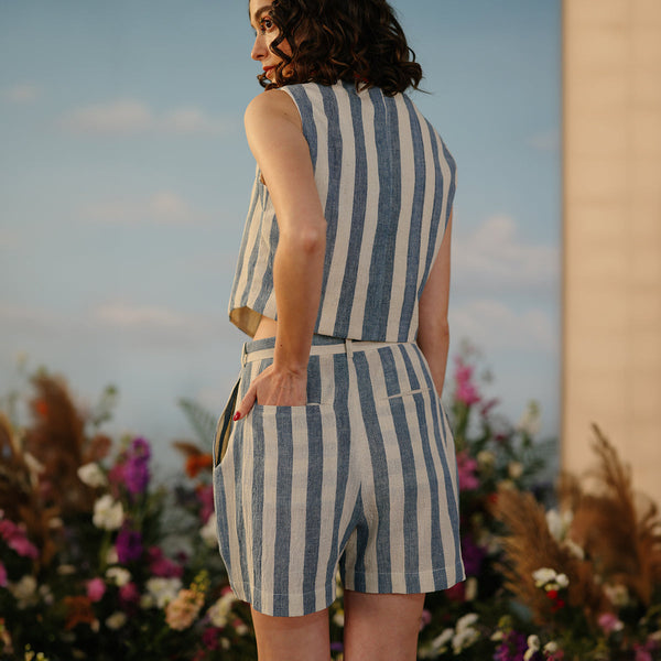 Striped Waistcoat For Women | Handwoven Cotton | Blue & White