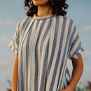 Handwoven Cotton A-Line Dress For Women | Striped | Blue & White