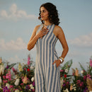 Handwoven Sleeveless Jumpsuit For Women | Striped | Blue & White