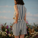 Handwoven Cotton Pleated Shorts For Women | Striped | Blue & White