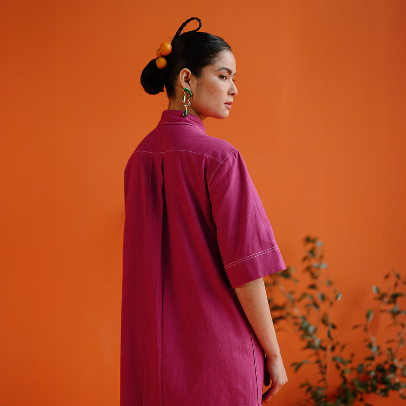 Shirt Dress For Women | Handwoven Cotton | Pink