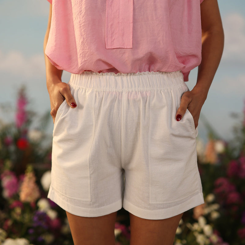 White Shorts For Women | Handwoven Cotton